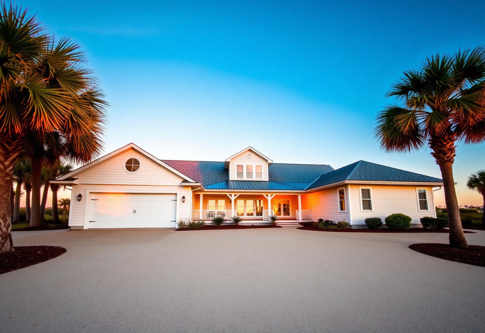 Coastal North Carolina home at golden hour